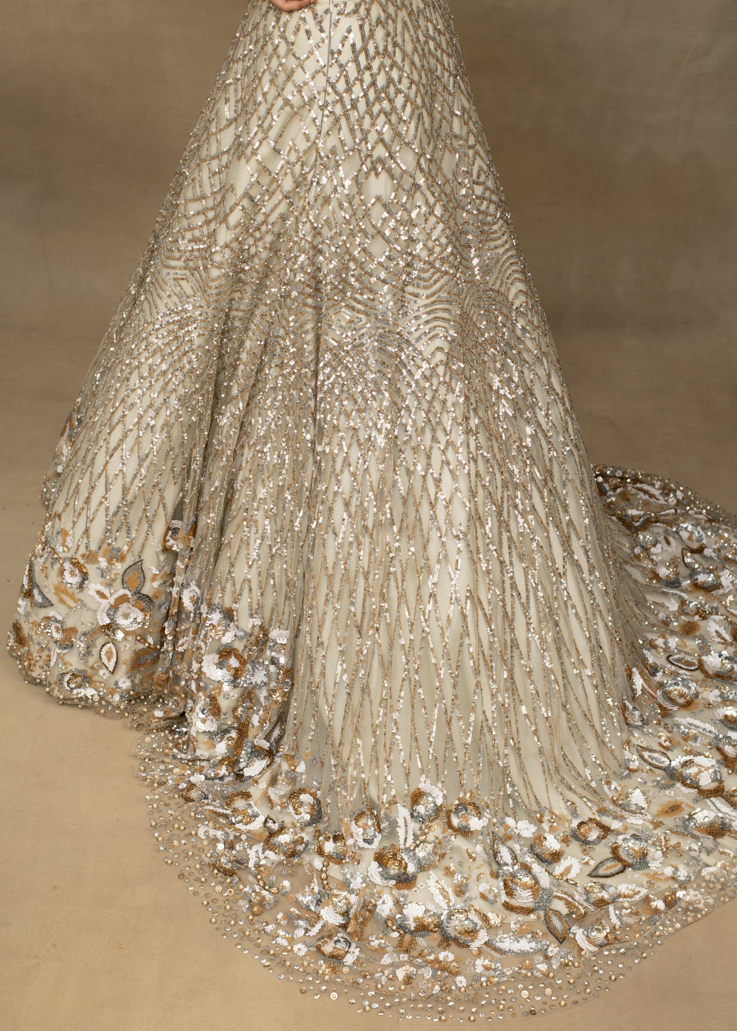 Pearl Embellished Blouse and White Sequin Lehenga Set