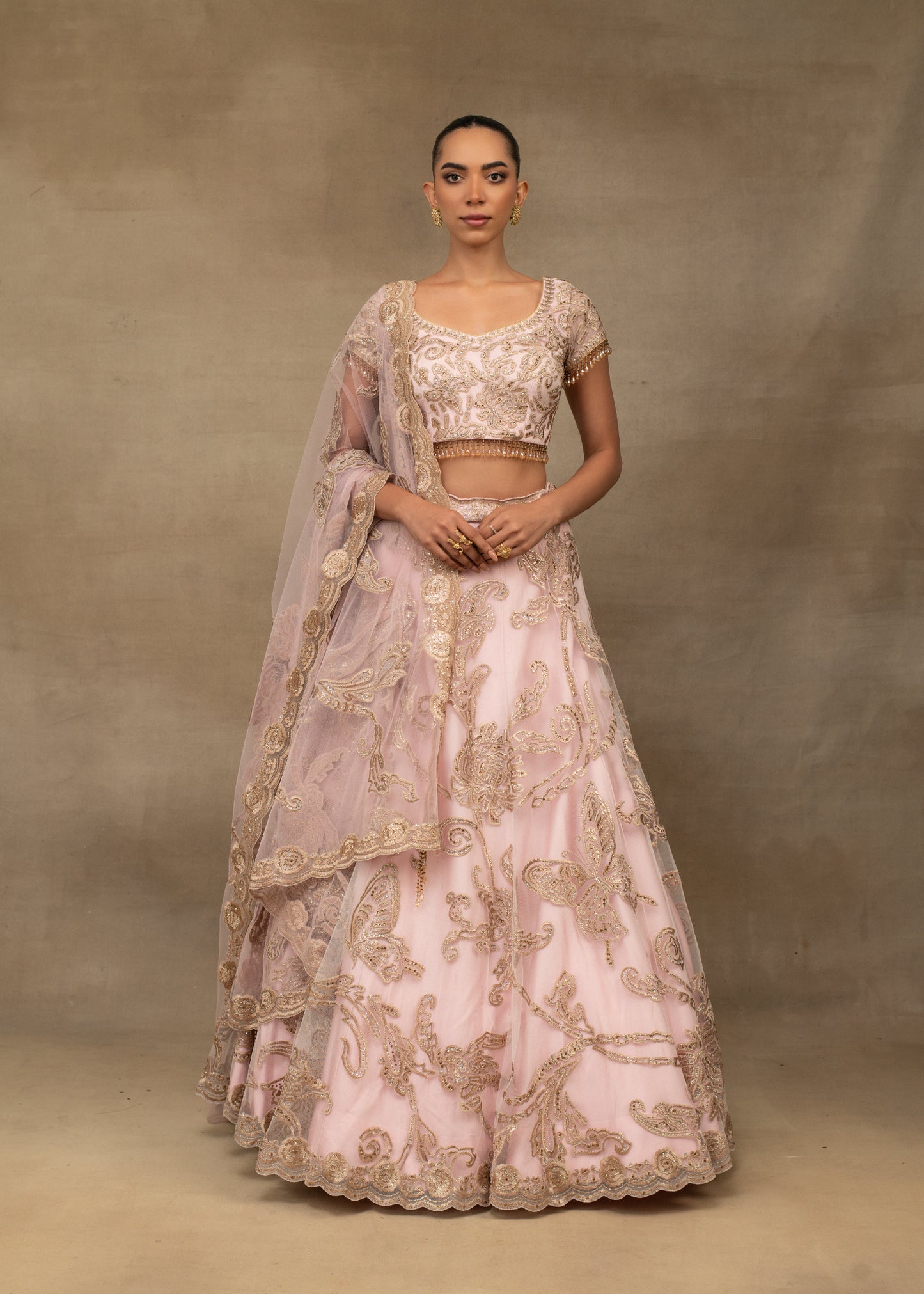 Blush Pink Embroidered Lehenga with Paisley Motifs