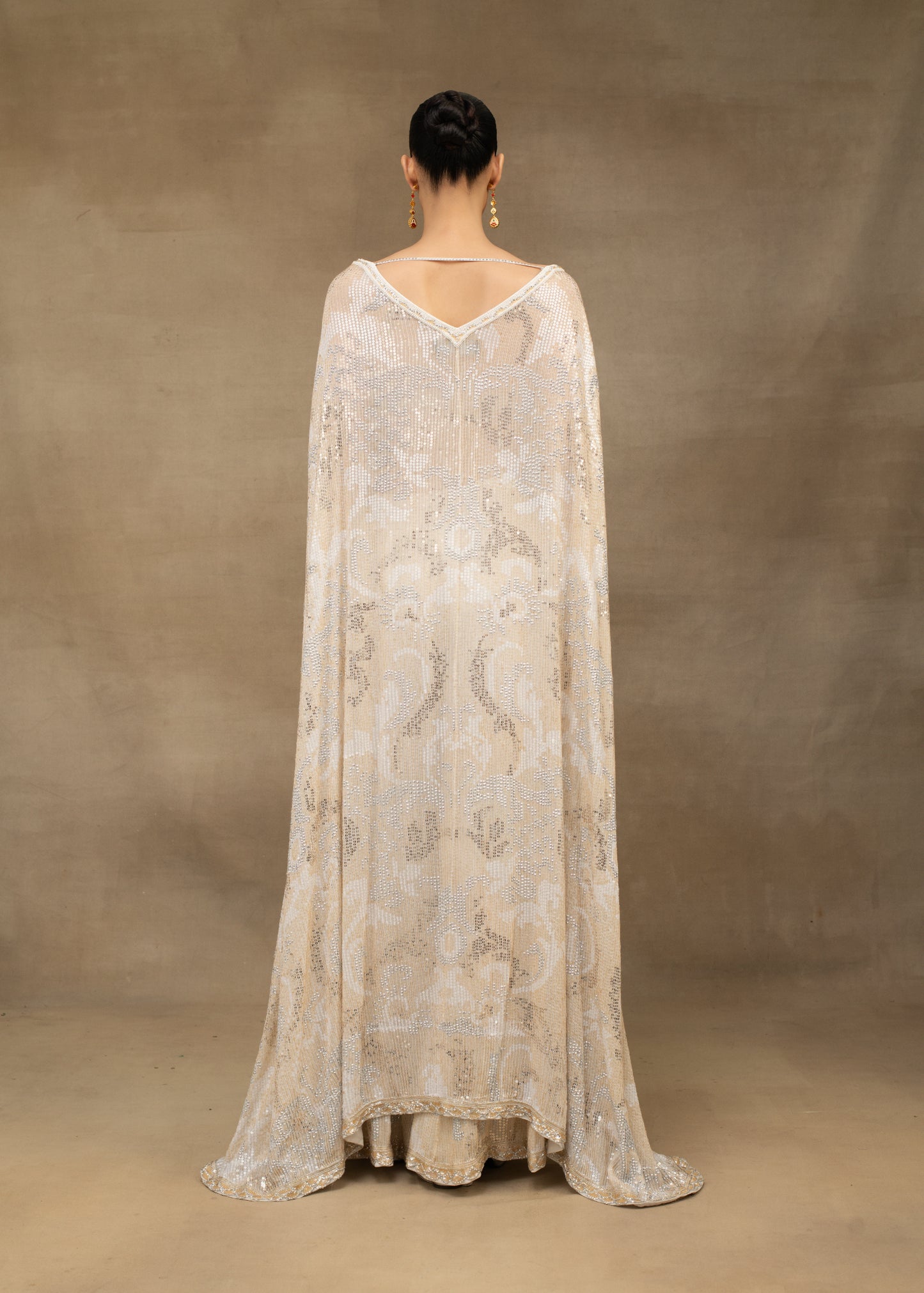 Ivory and Gold Embellished Kaftan Kurta with Gharara