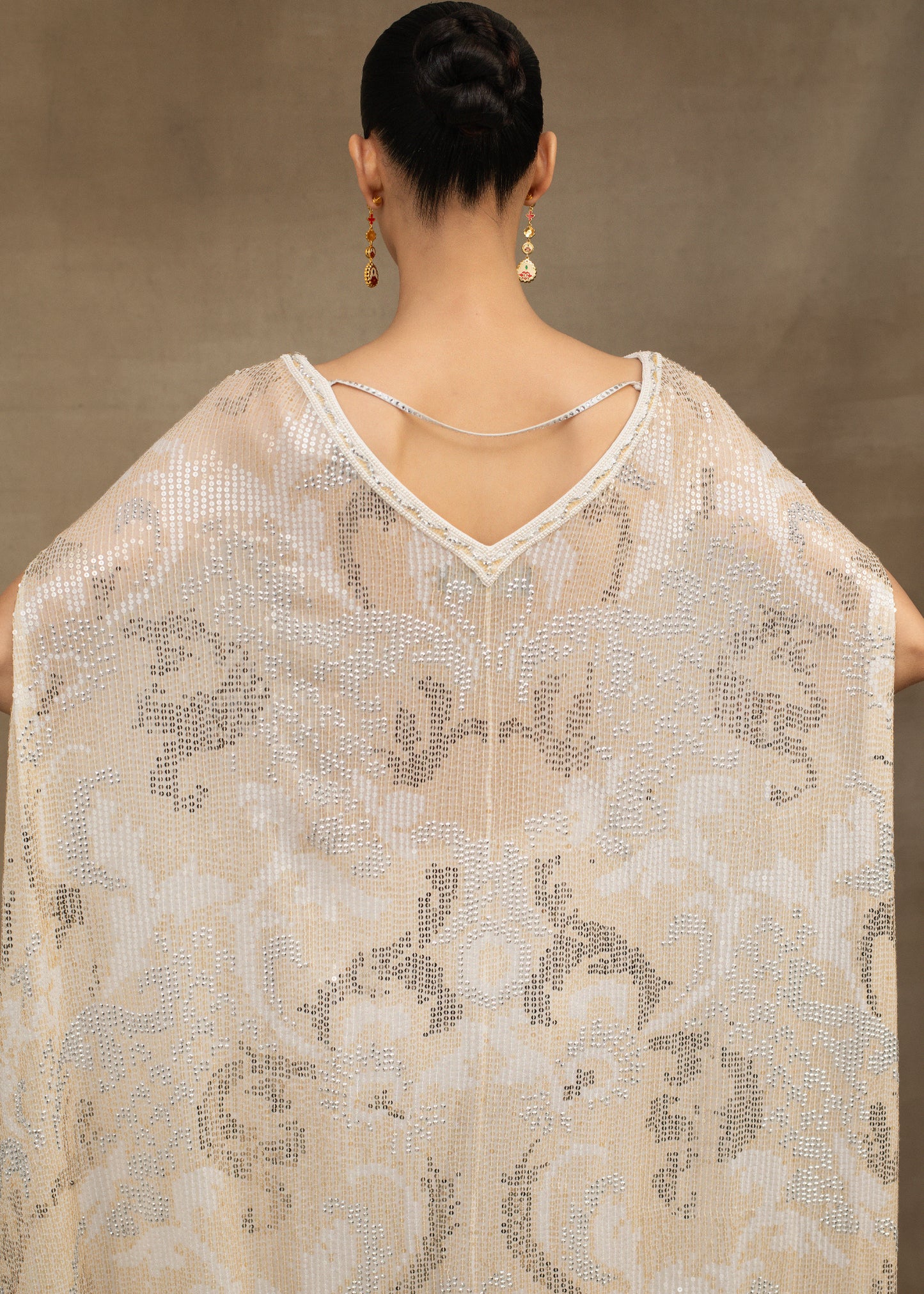 Ivory and Gold Embellished Kaftan Kurta with Gharara