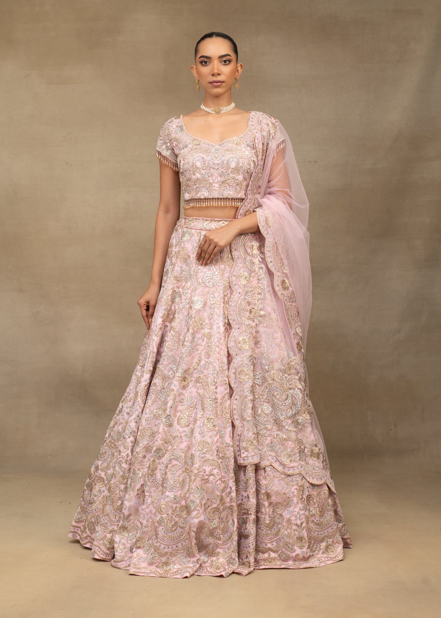 Blush Pink Embroidered Lehenga Set