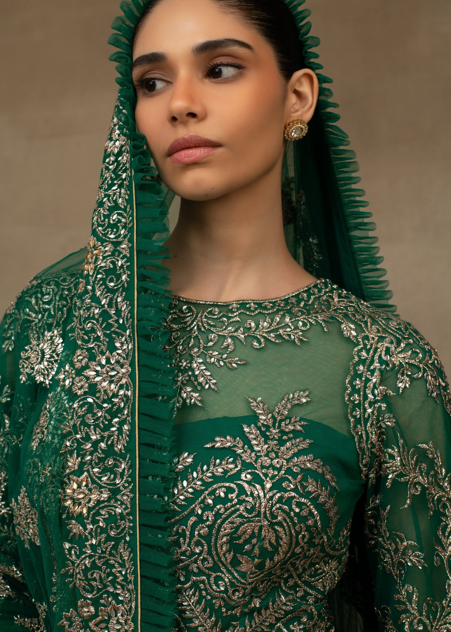 Emerald Green Embroidered Anarkali with Dupatta