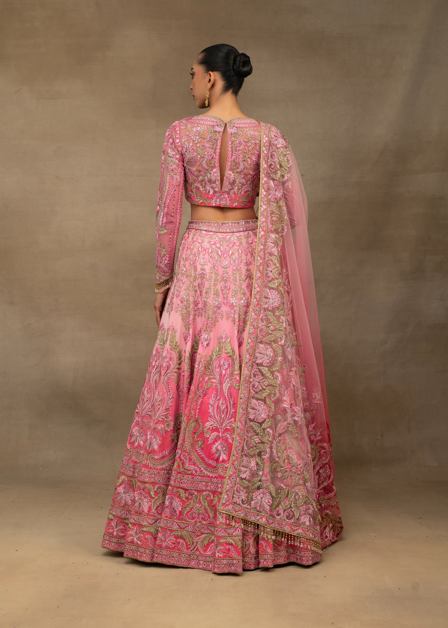 Pink Ombre Embroidered Lehenga with Full-Sleeve Blouse