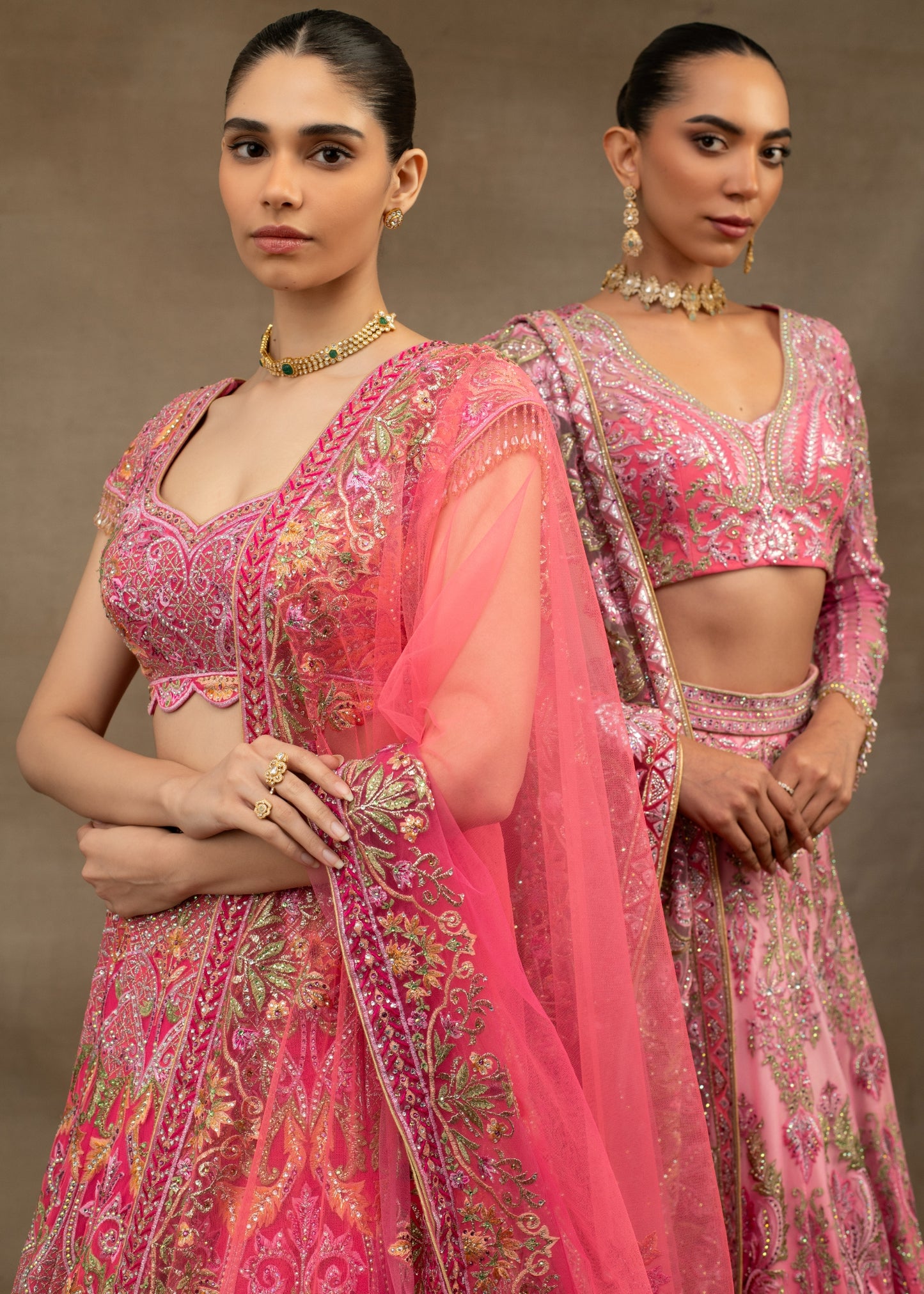 Pink Ombre Embroidered Lehenga with Full-Sleeve Blouse