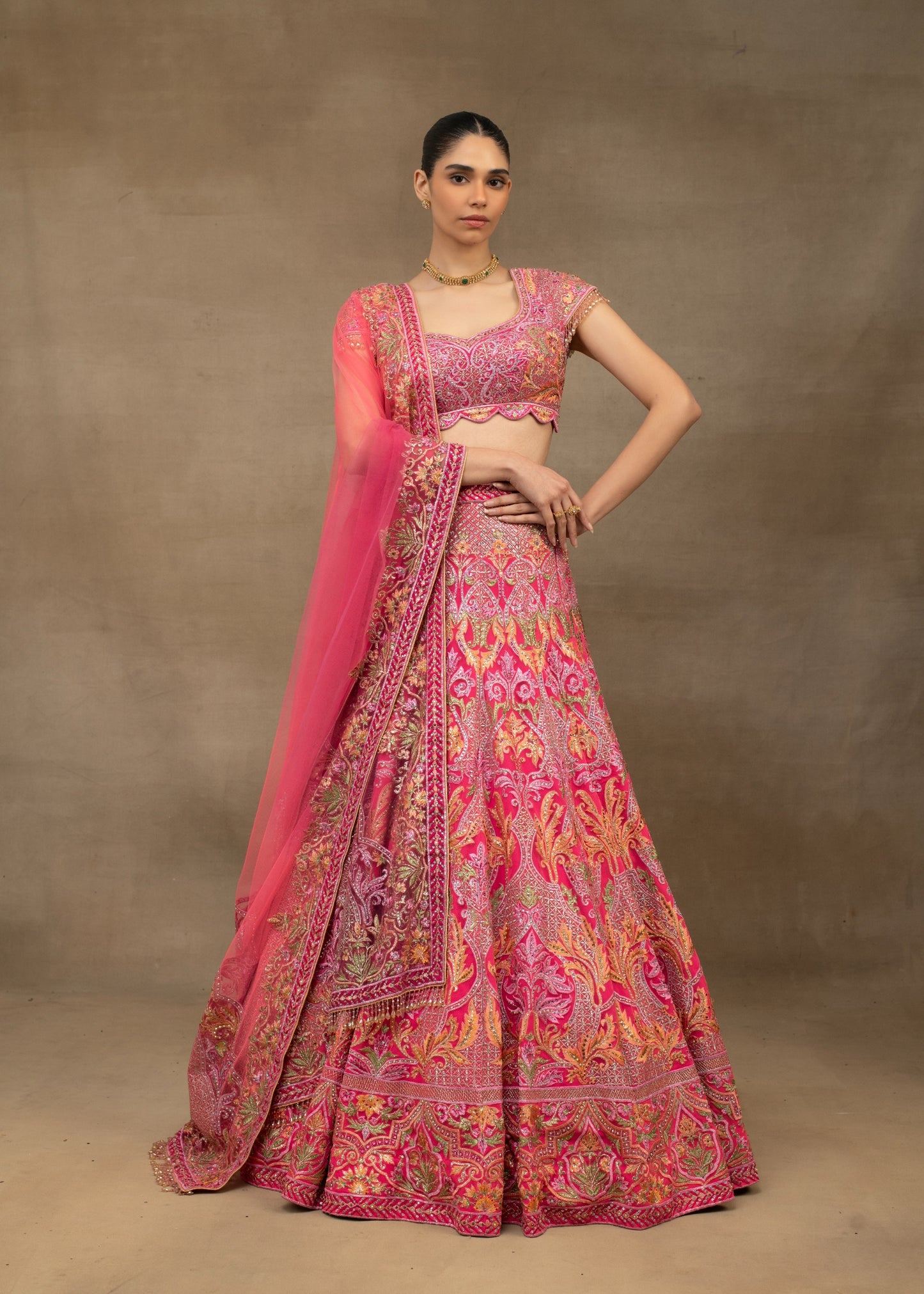 Fuchsia Pink Embroidered Lehenga with Dupatta