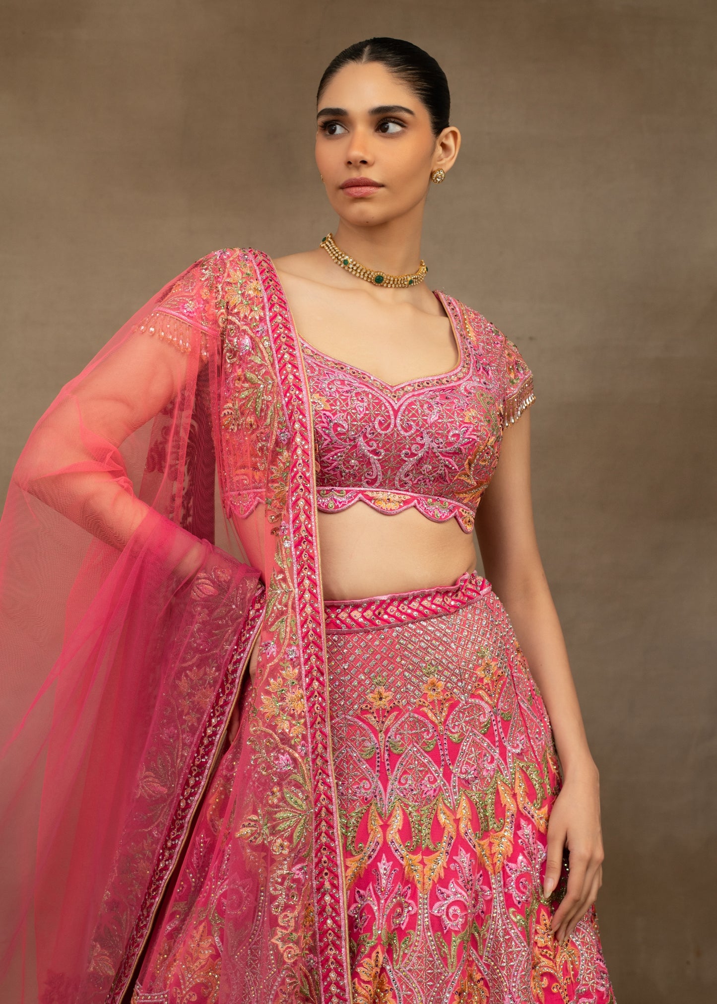 Fuchsia Pink Embroidered Lehenga with Dupatta