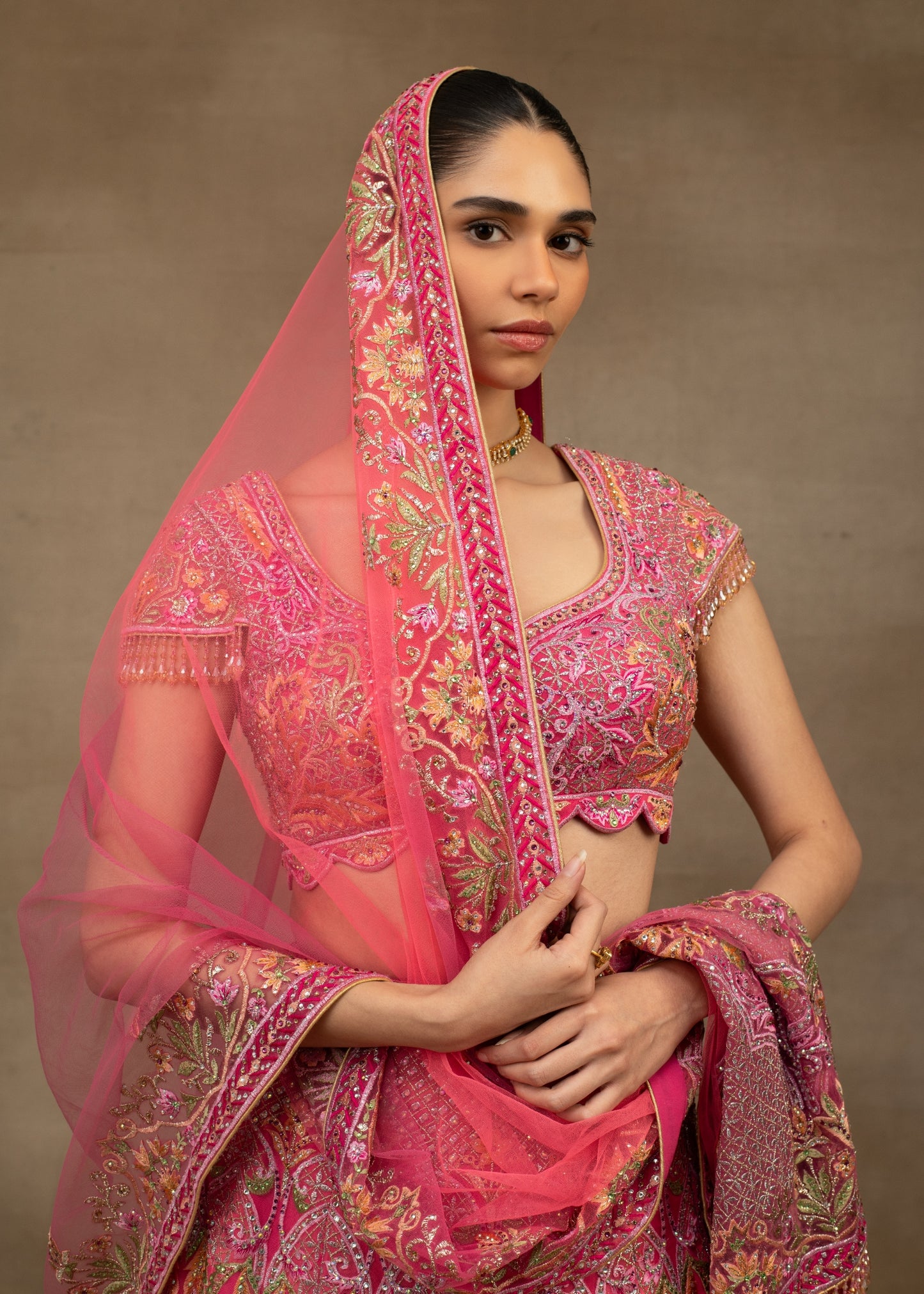 Fuchsia Pink Embroidered Lehenga with Dupatta