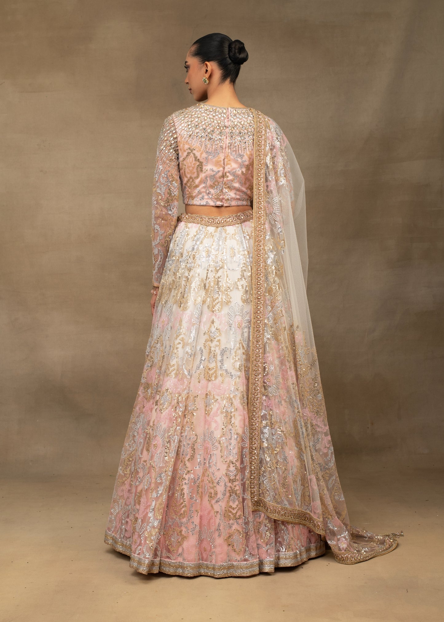 Blush Pink and Ivory Ombre Embroidered Lehenga Set
