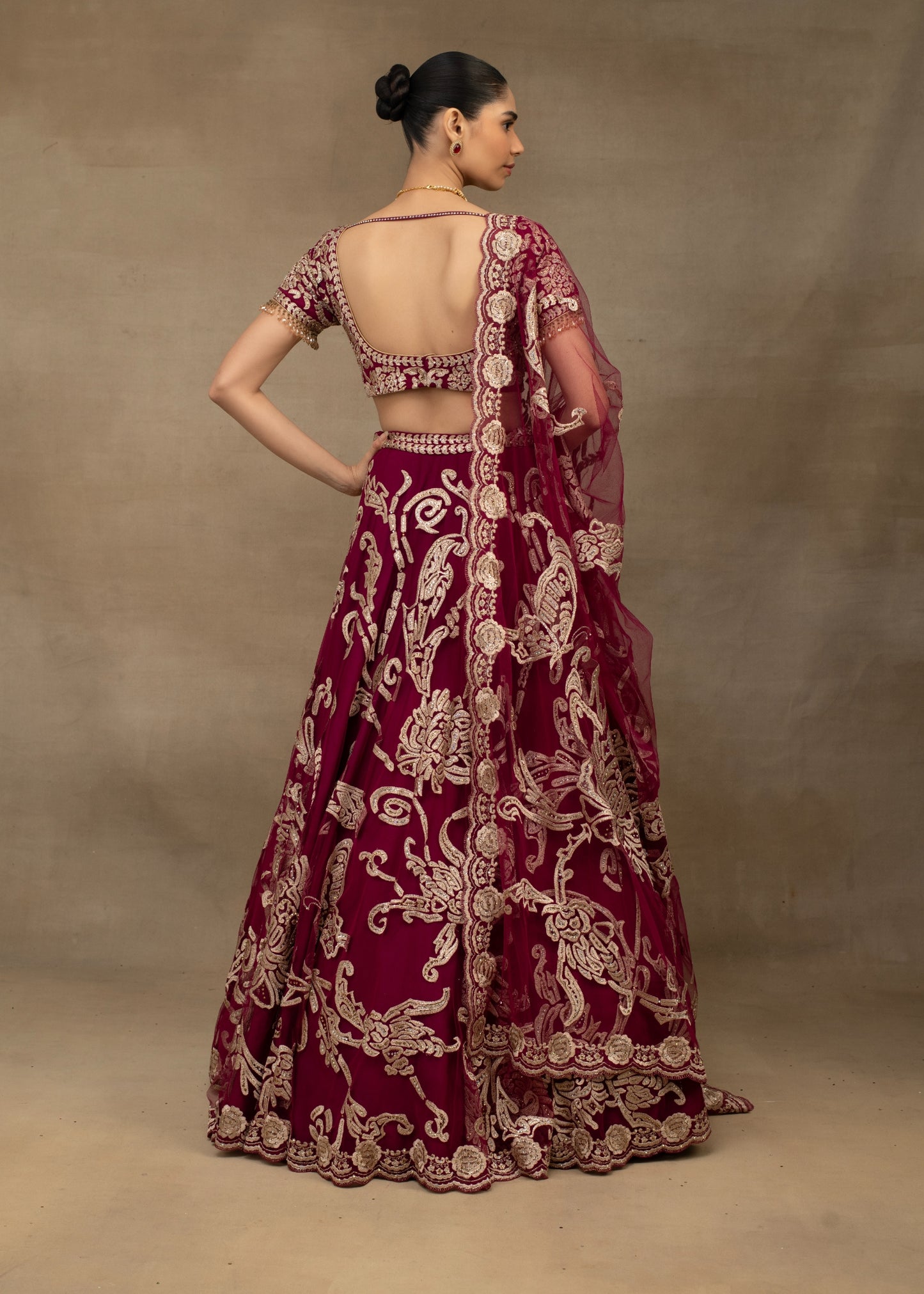 Maroon and Gold Embroidered Lehenga with Dupatta