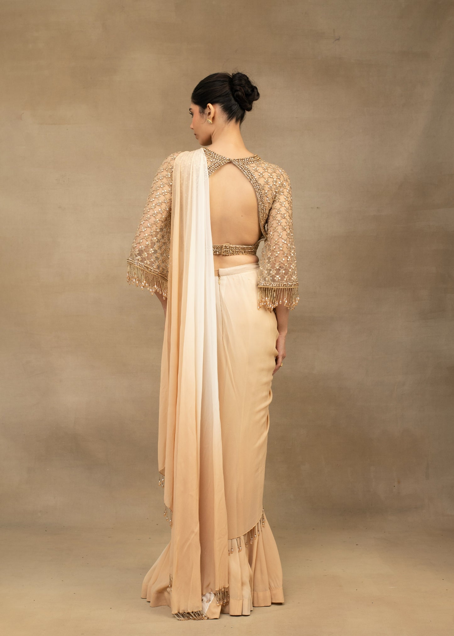 Golden Beige Drape Saree