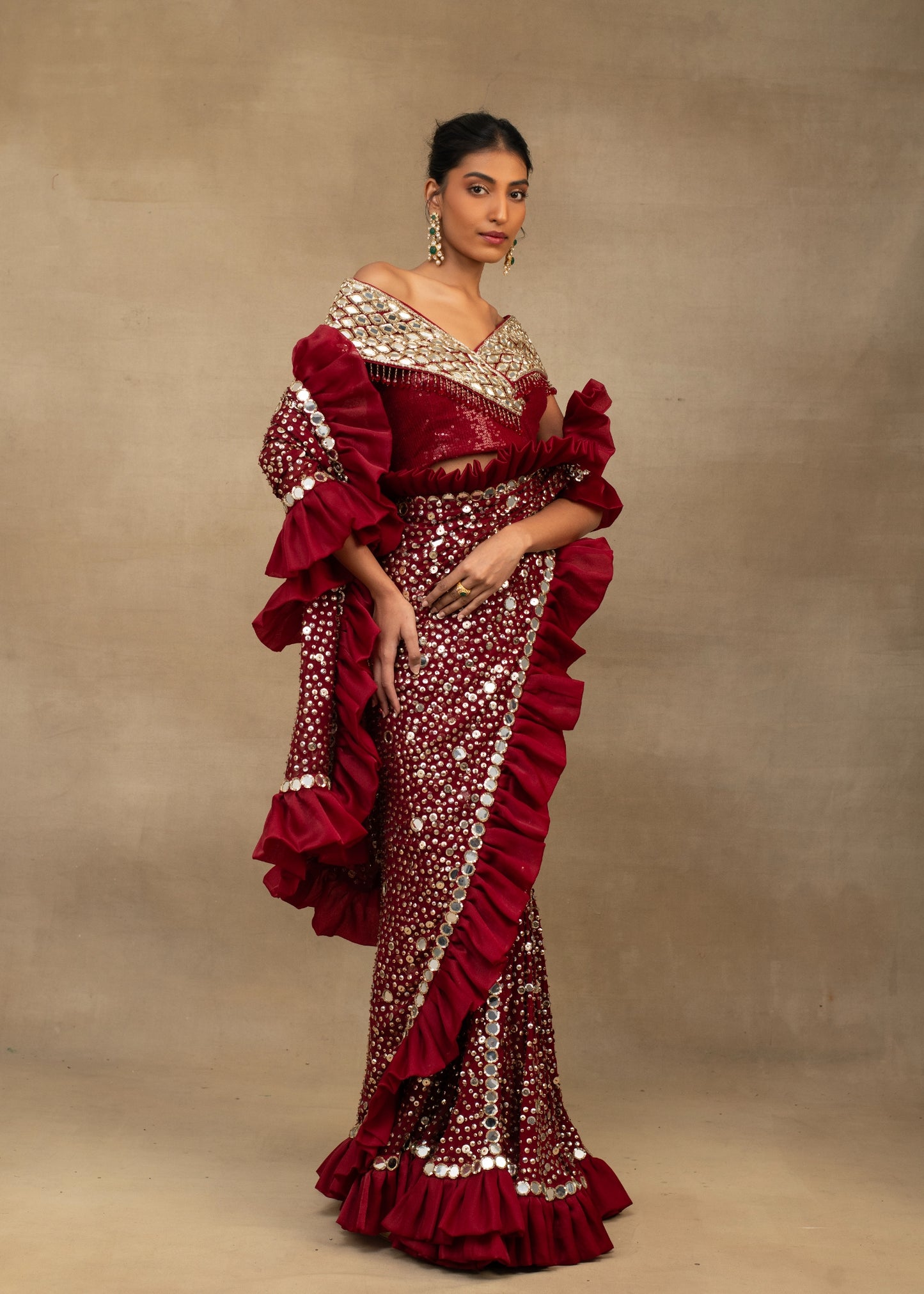 Wine Red Saree