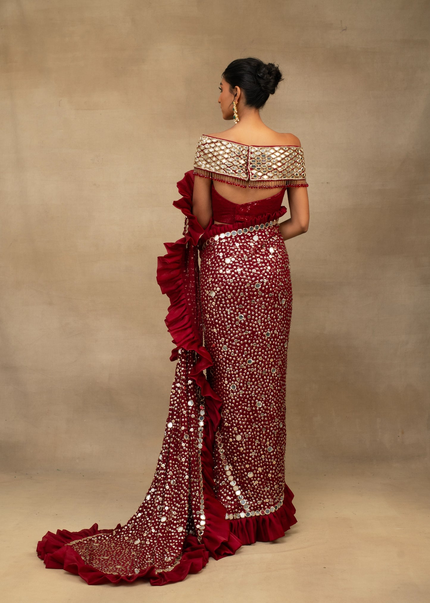 Wine Red Saree