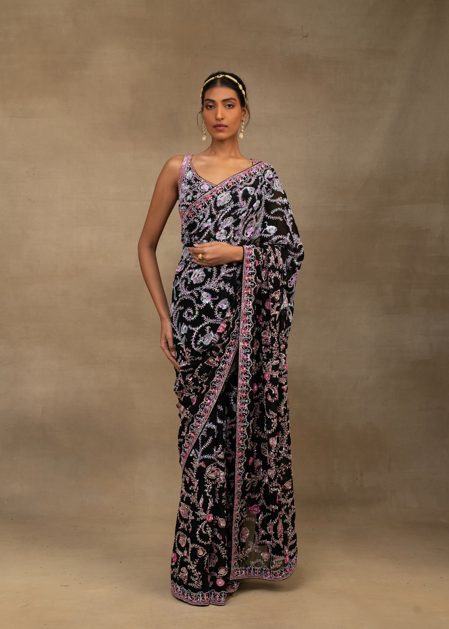 Black Paisley Saree with Blouse.