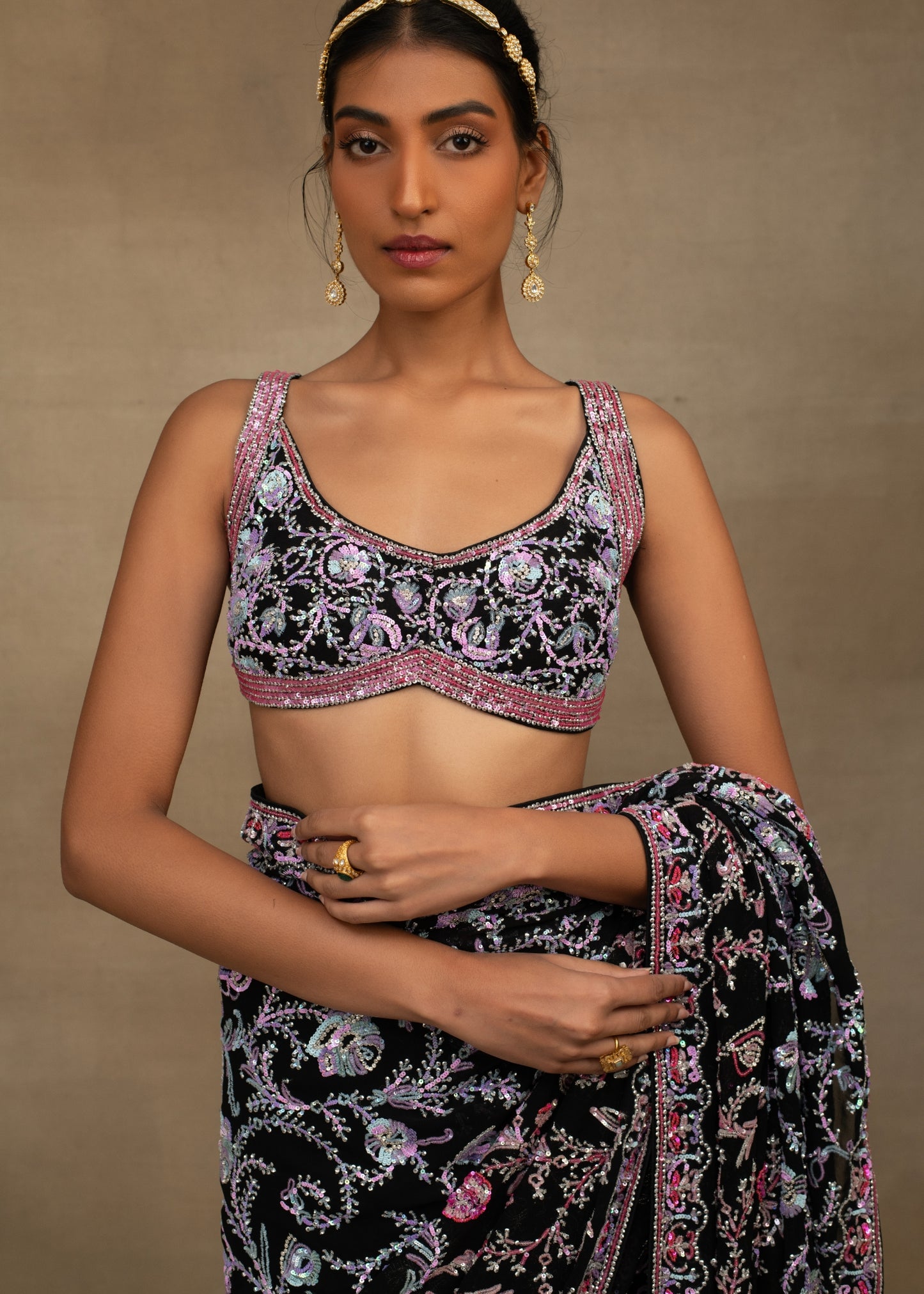 Black Paisley Saree with Blouse.