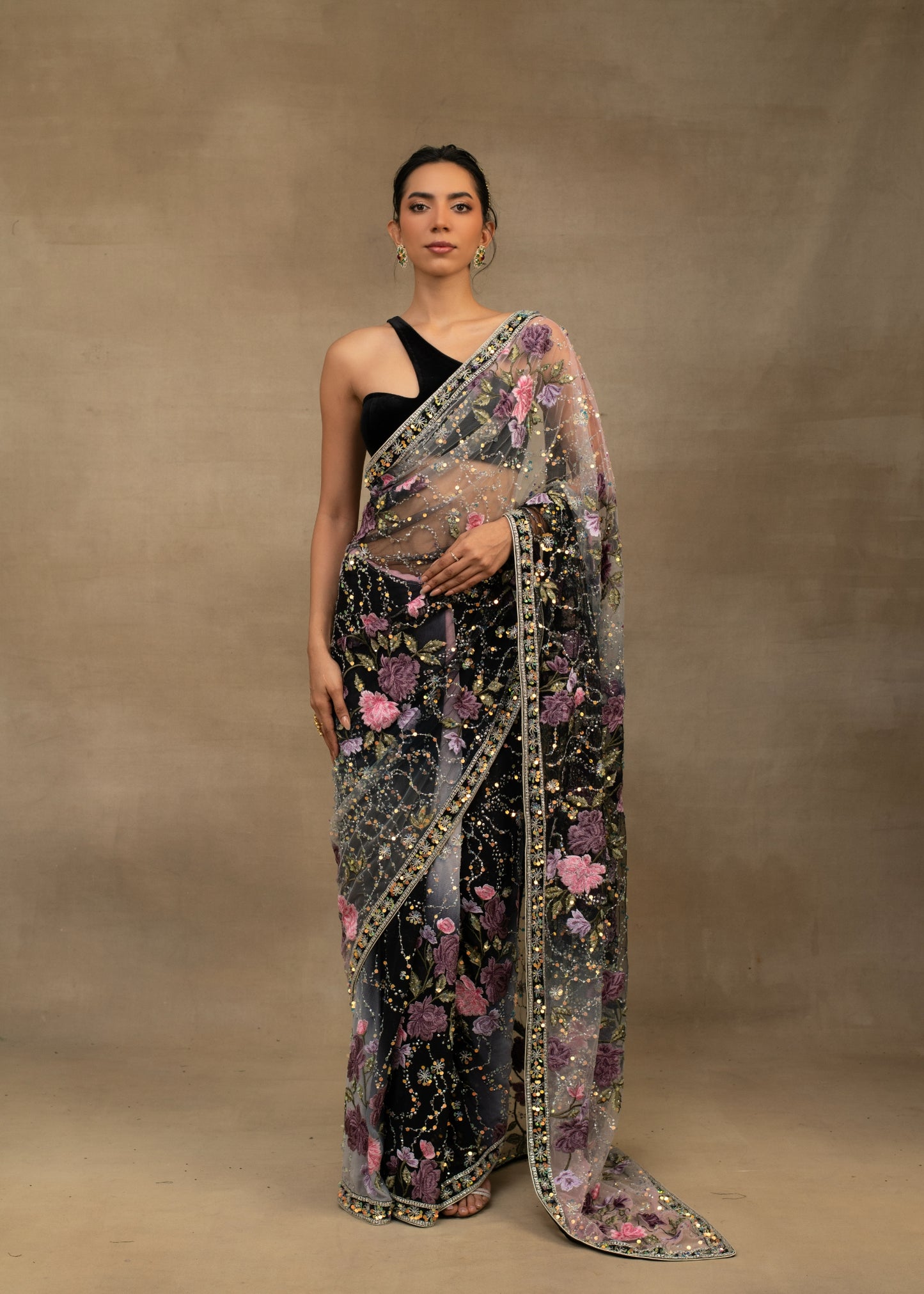 Black Paisley Saree with Blouse.
