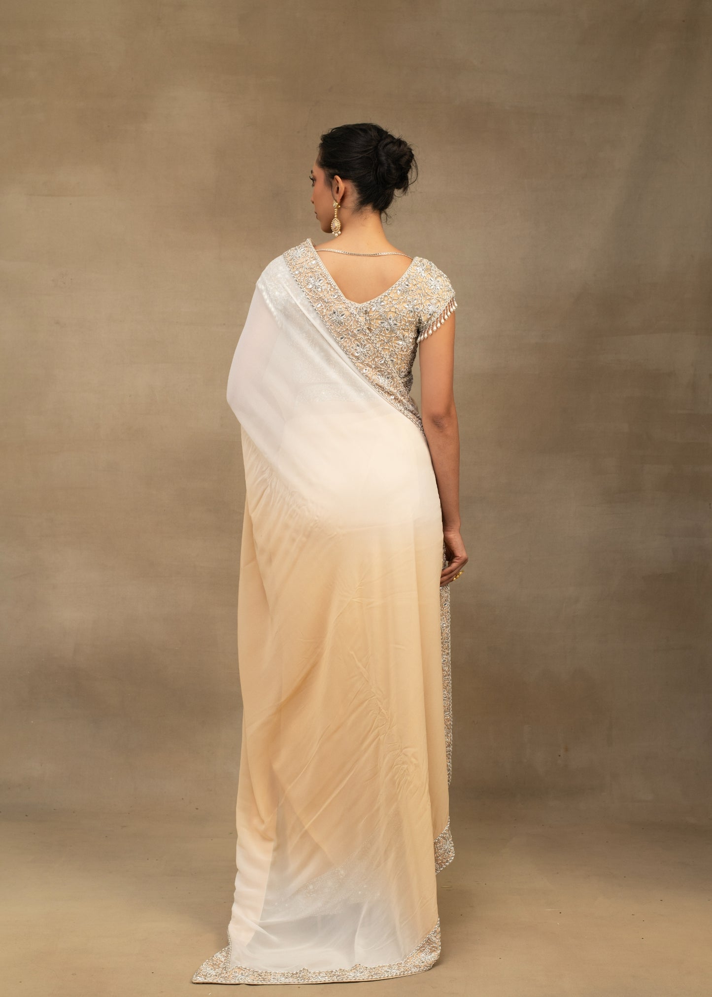 Off-white and Beige Ombre Saree