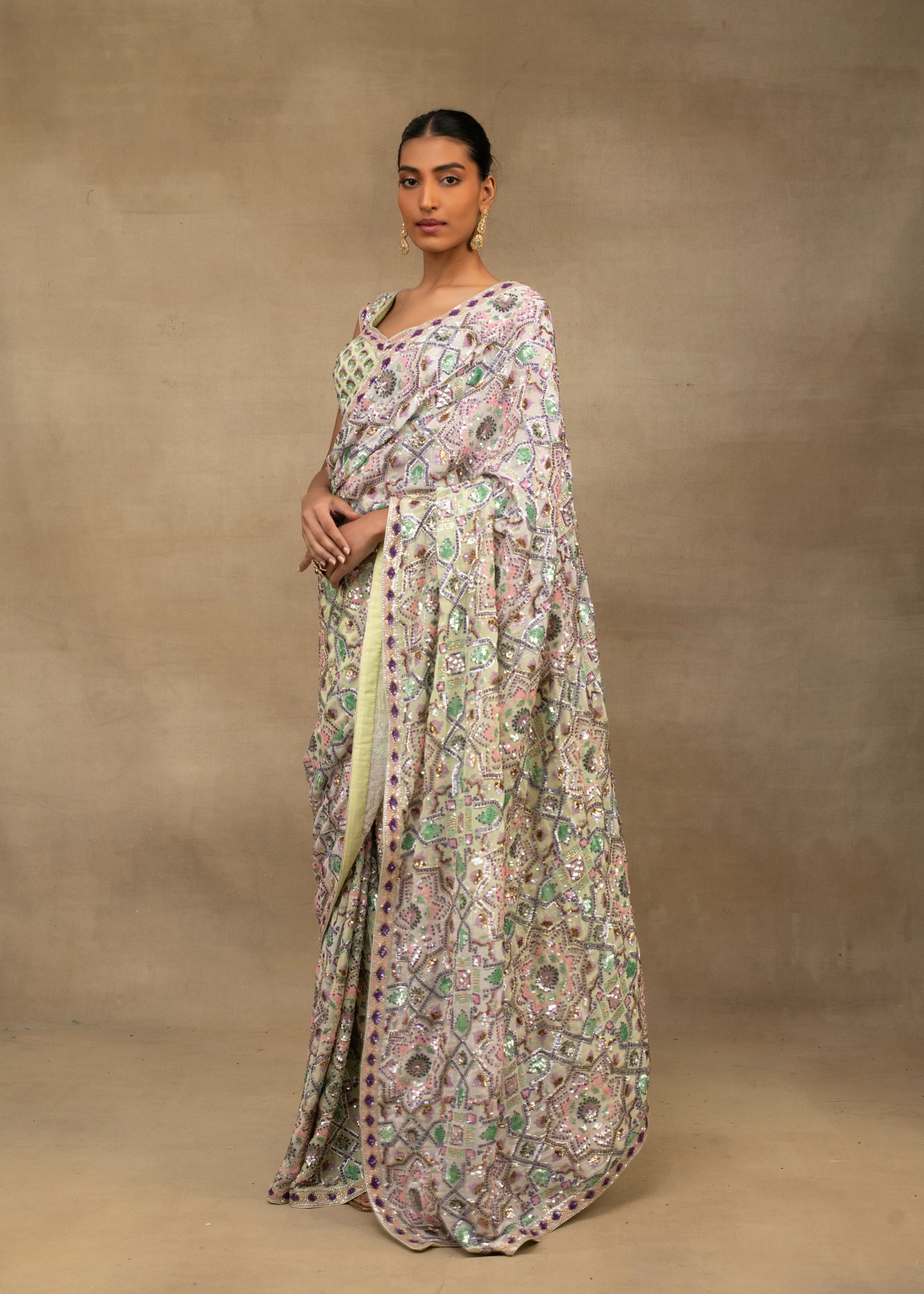 Pastel Toned Saree with blouse.