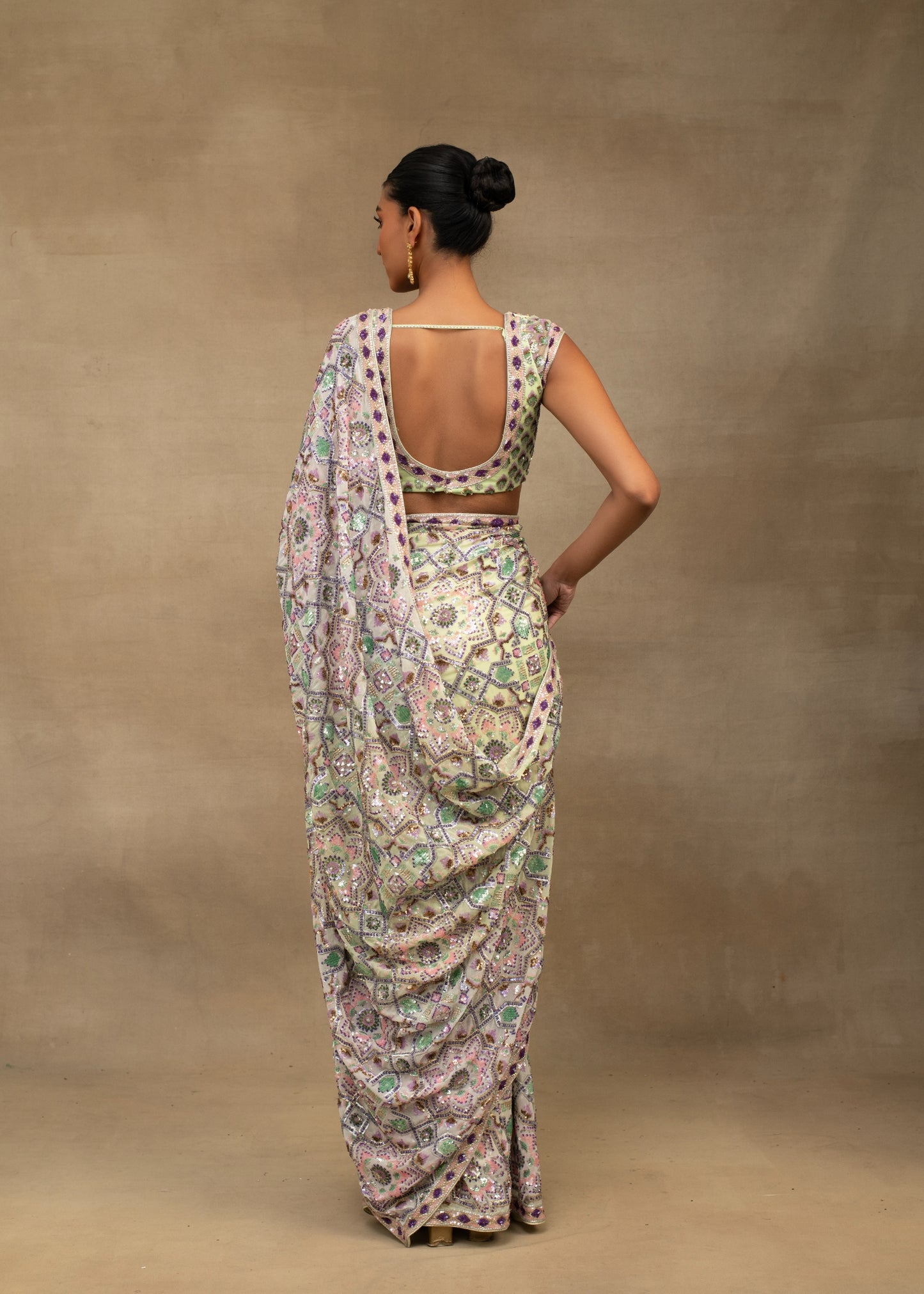 Pastel Toned Saree with blouse.