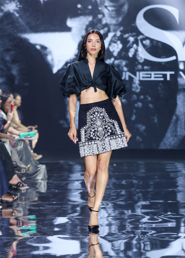 Tie-up Top and Embroidered Mini Skirt