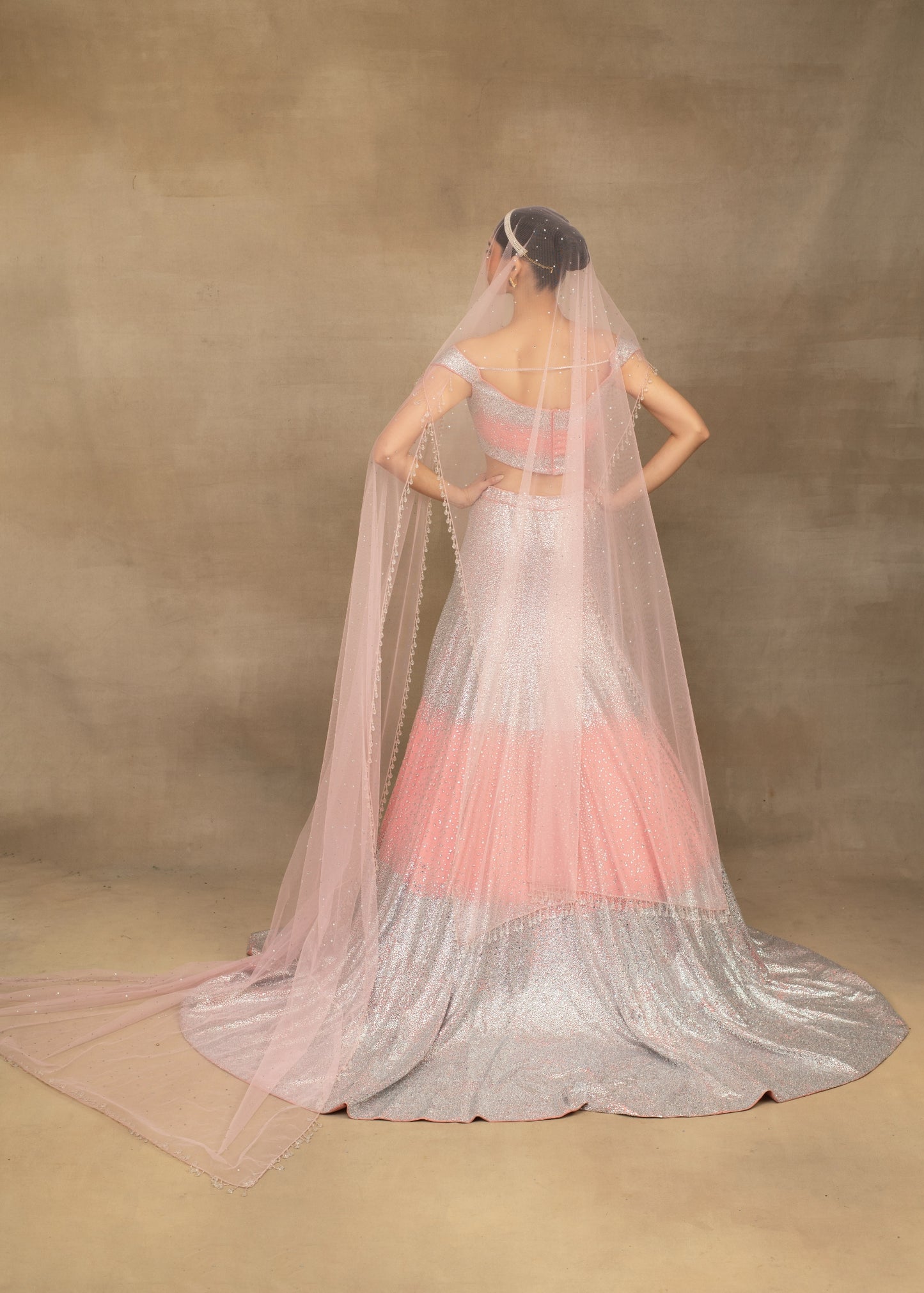 Pink Swarovski Embroidered Lehenga and 3D Flower Blouse with Cascades