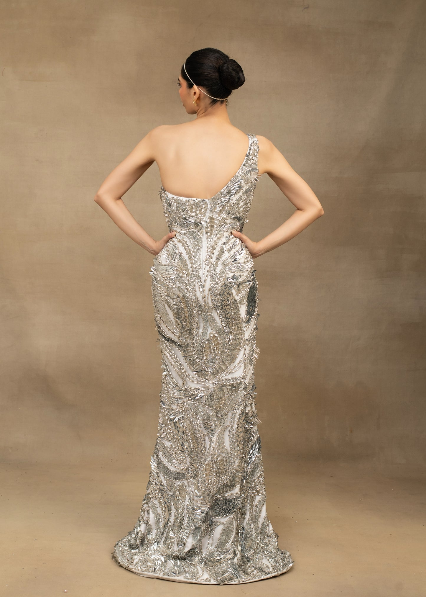 One Shoulder Silver Gown
