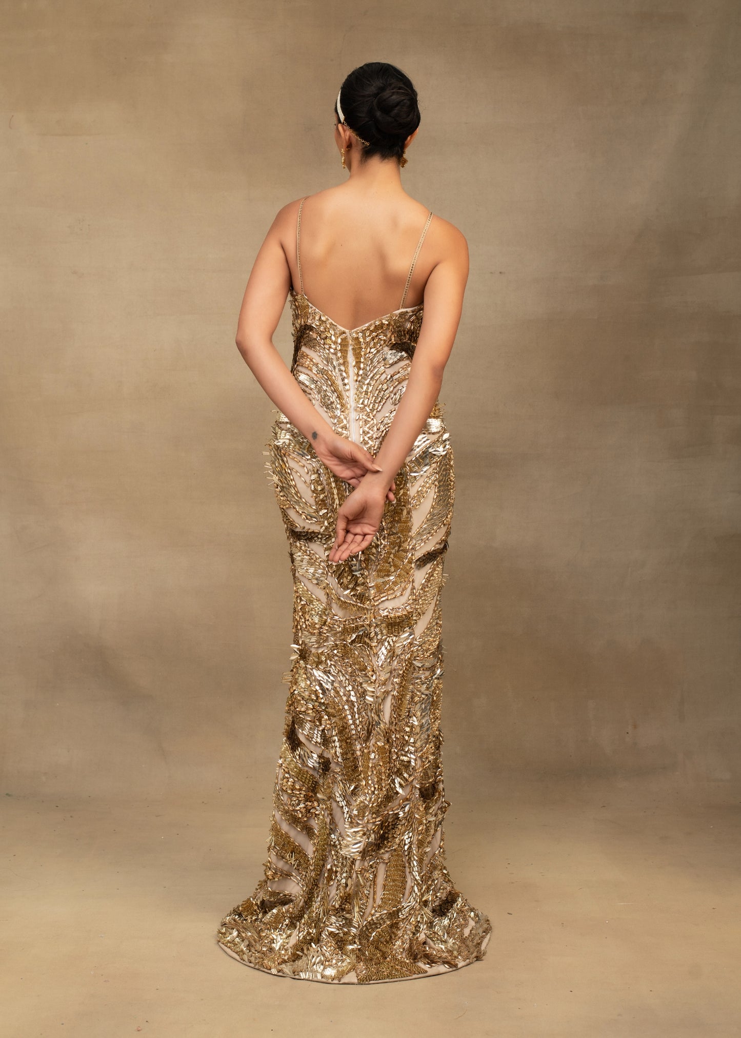 Off-shoulder Gold Gown