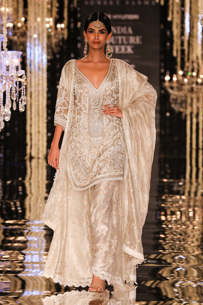 Ivory-Silver Tissue Sharara Set