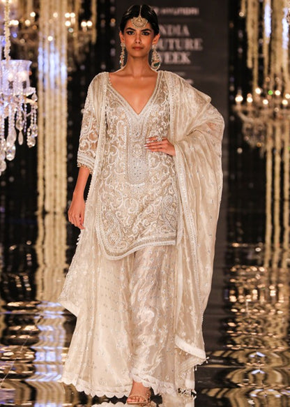 Ivory-Silver Tissue Sharara Set