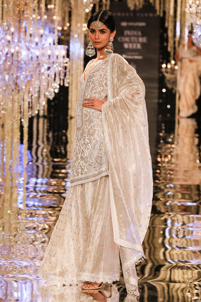 Ivory-Silver Tissue Sharara Set