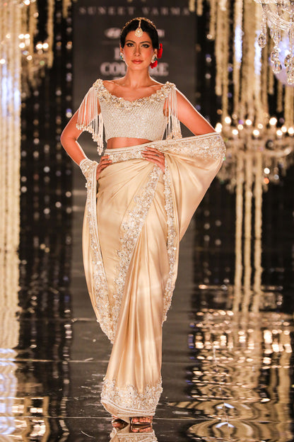 Champagne Metallic Embroidered Saree