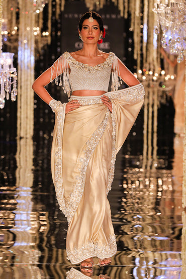 Champagne Metallic Embroidered Saree