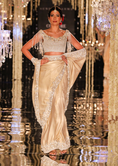 Champagne Metallic Embroidered Saree