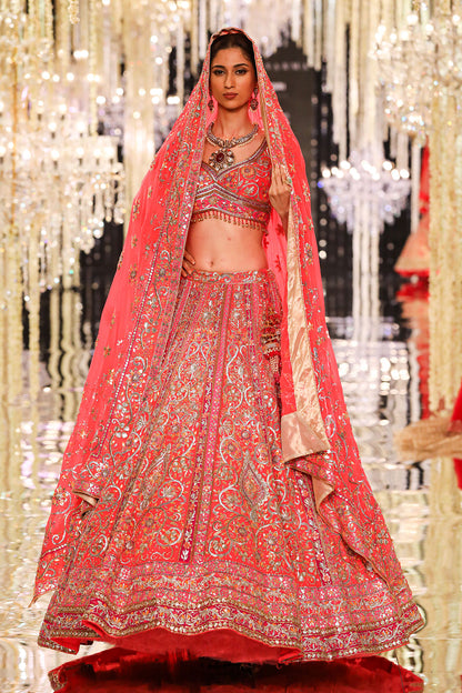 Coral Gota & Zari Embroidered Lehenga
