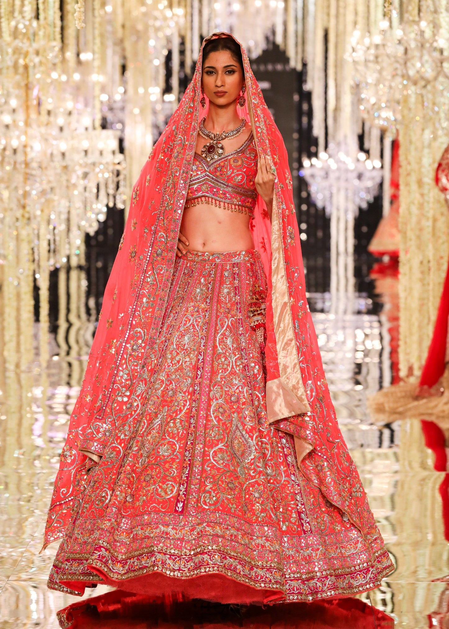 Coral Gota & Zari Embroidered Lehenga