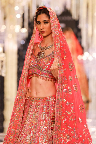 Coral Gota & Zari Embroidered Lehenga