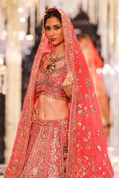 Coral Gota & Zari Embroidered Lehenga
