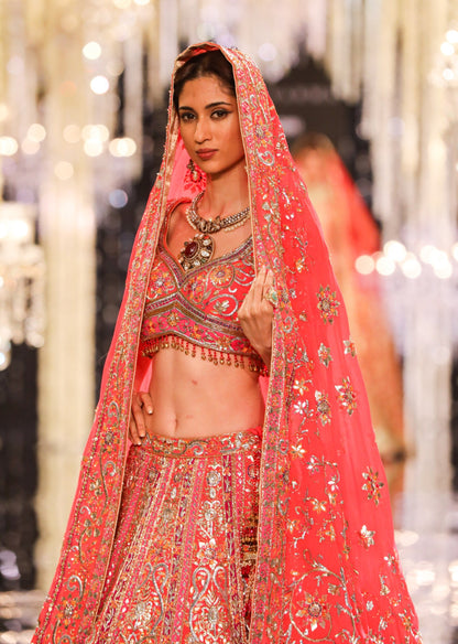 Coral Gota & Zari Embroidered Lehenga