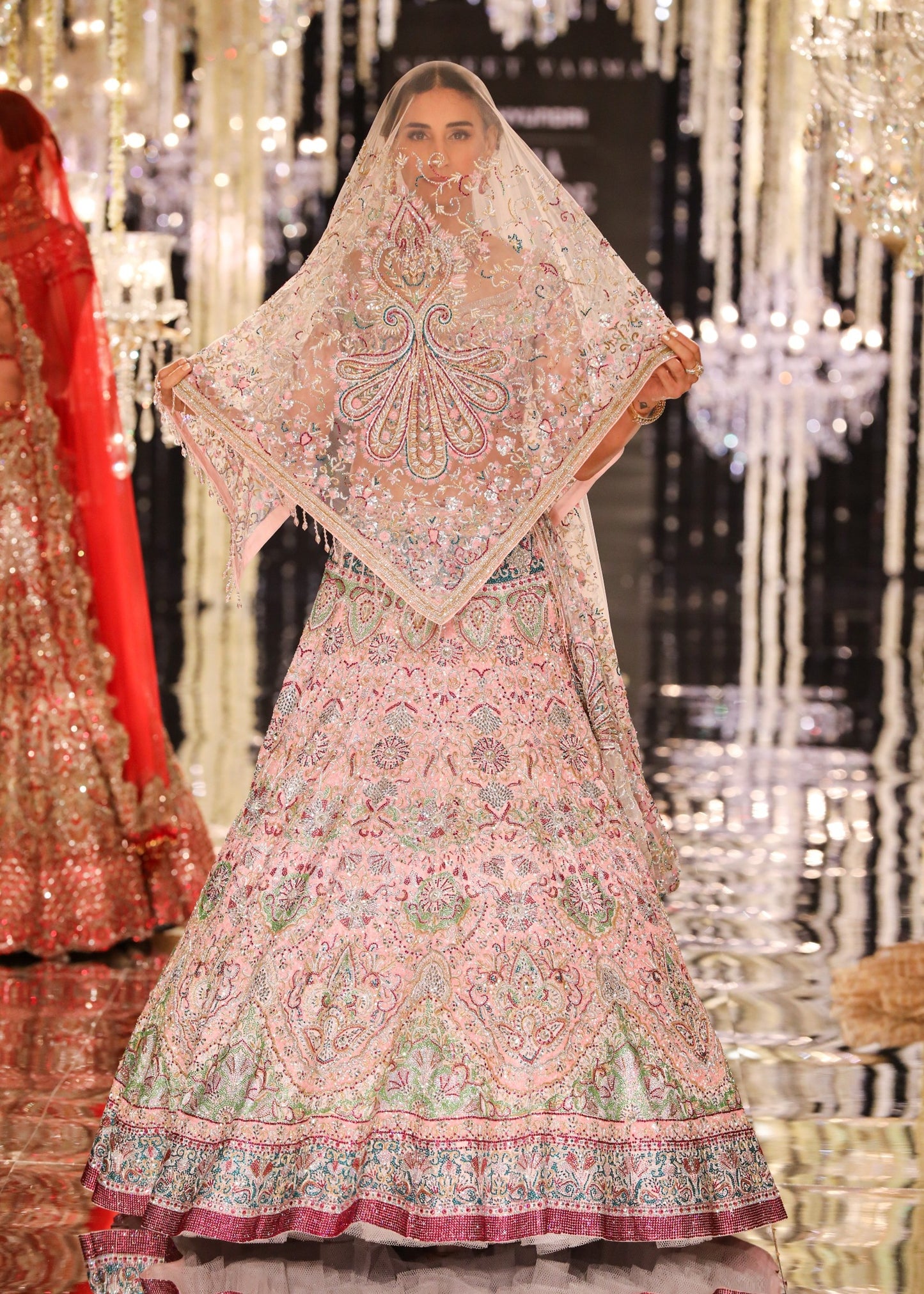 Blush Silk Jacquard Swarovski Lehenga