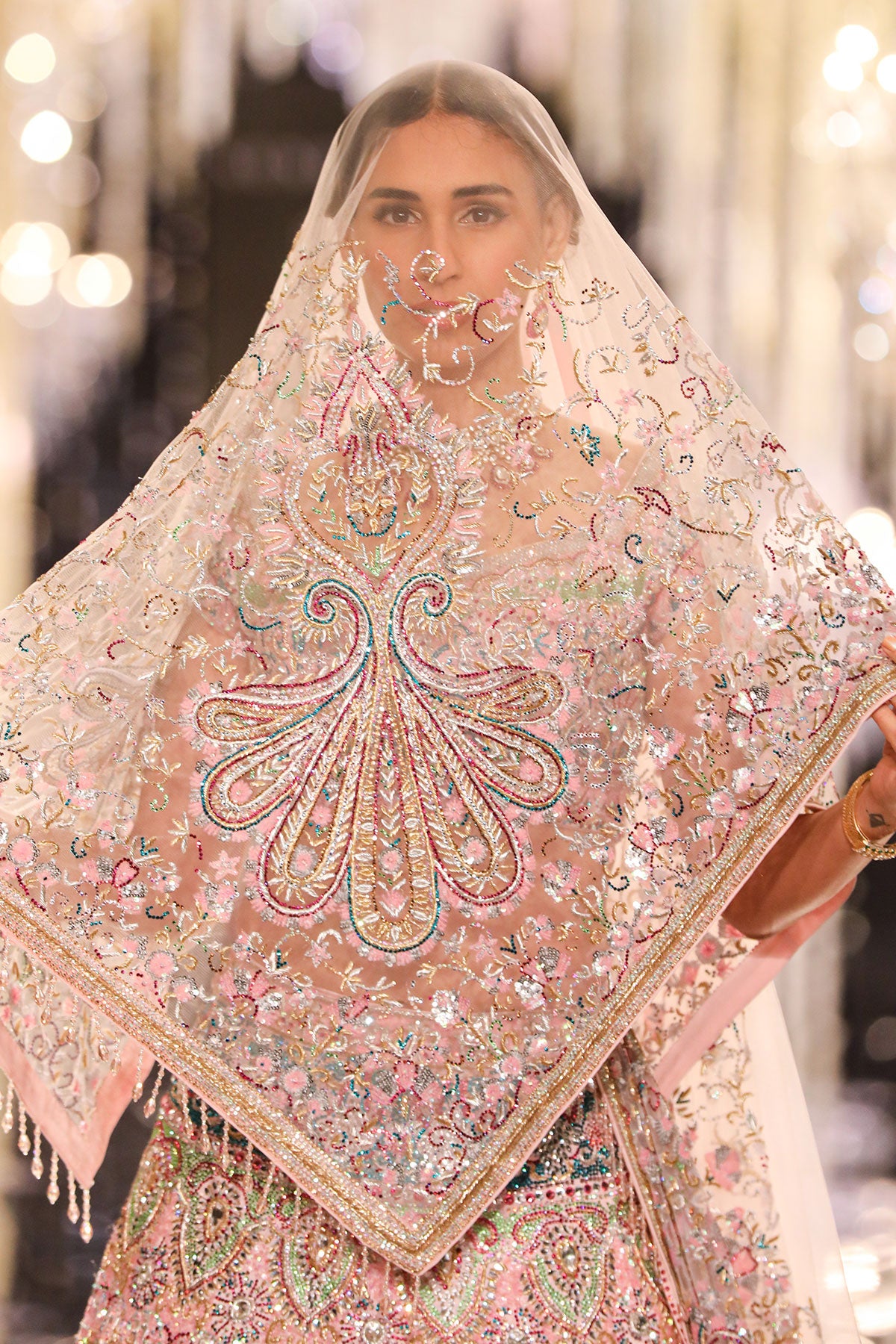 Blush Silk Jacquard Swarovski Lehenga
