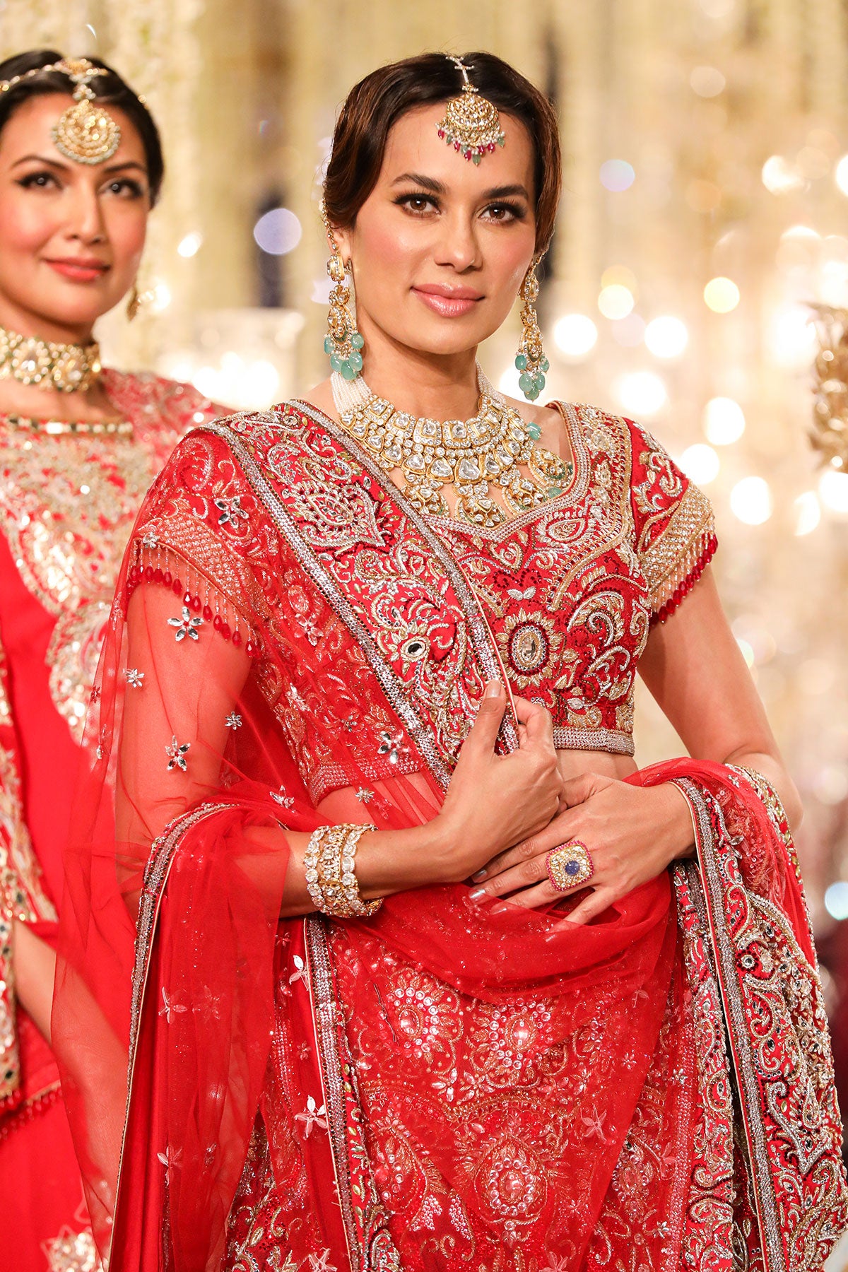 Red Silk Jacquard Swarovski Lehenga