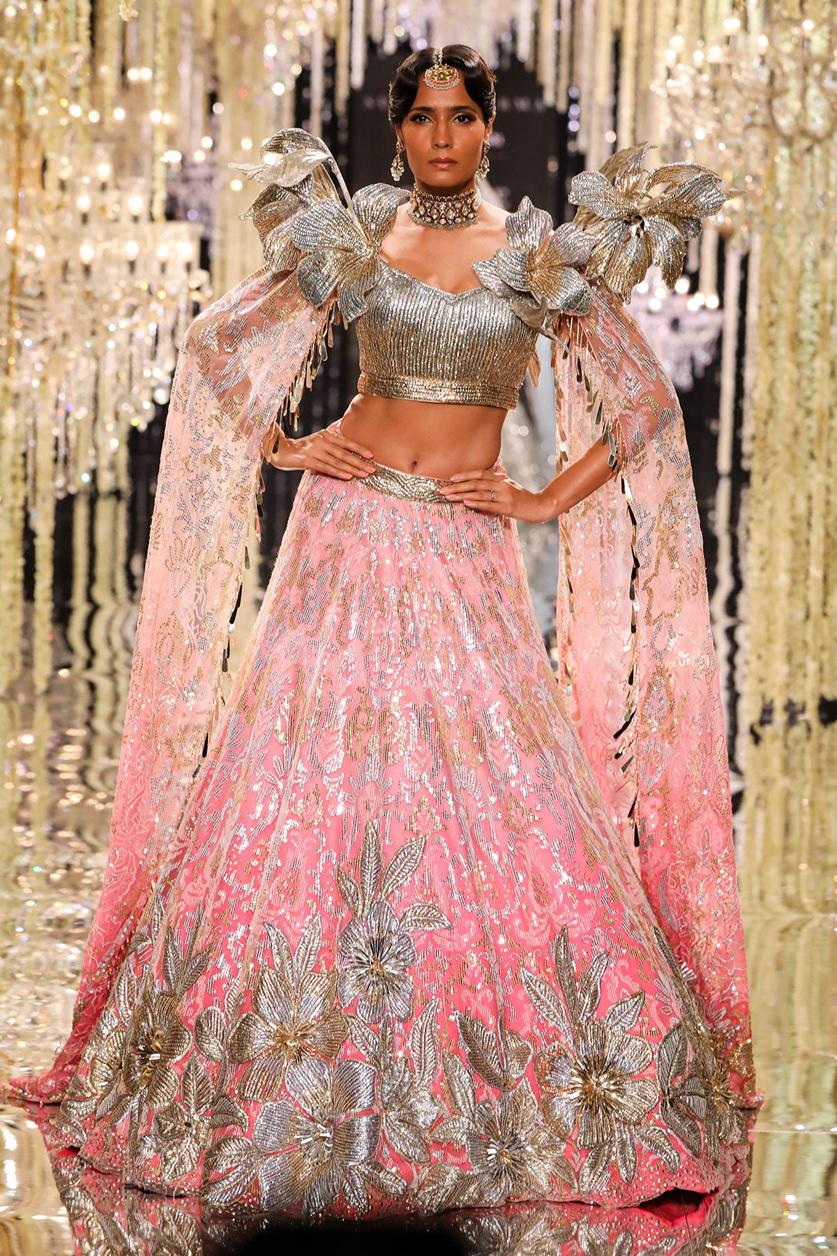 Pink Fuchsia Floral Embroidered Lehenga