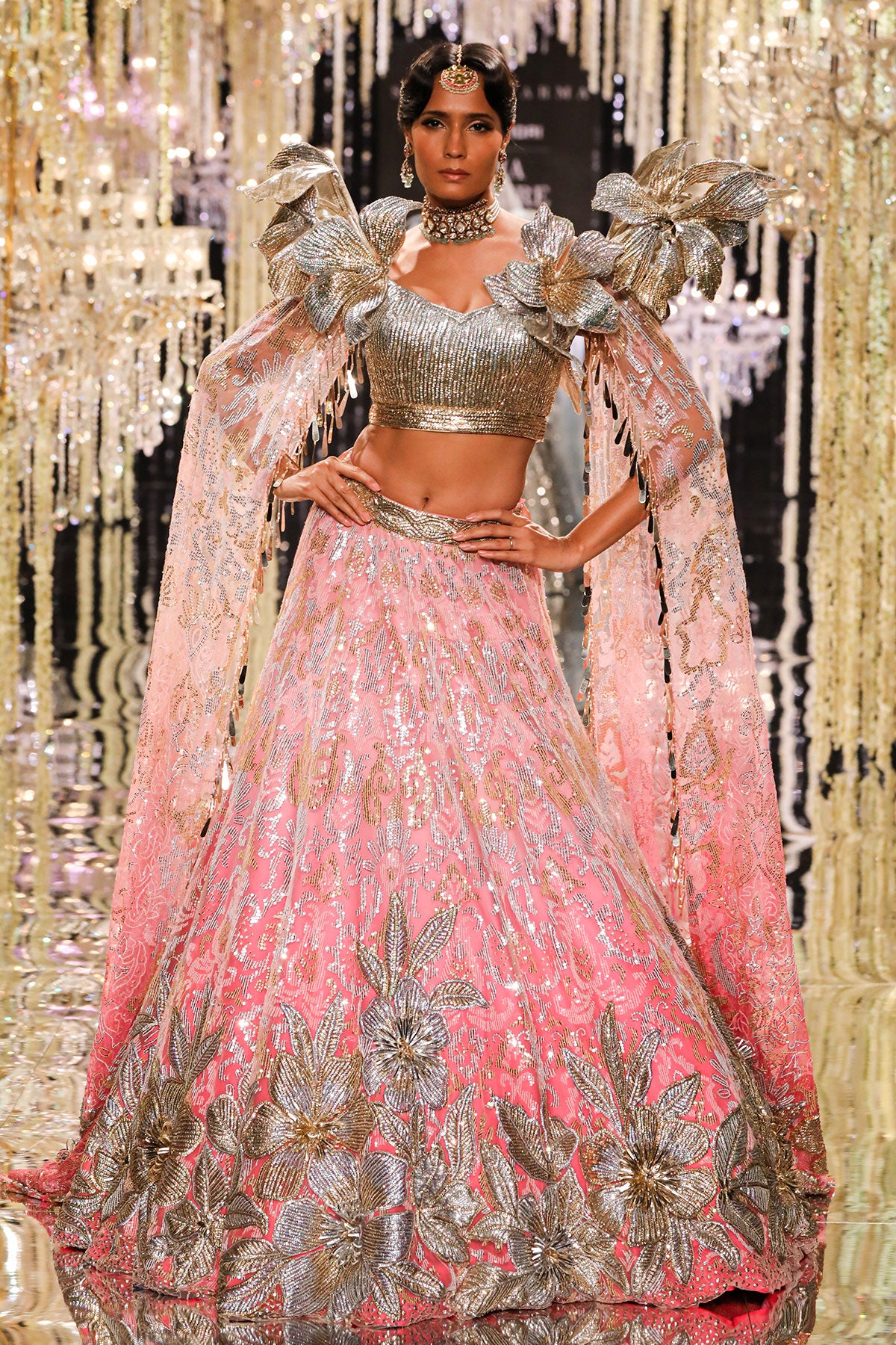 Pink Fuchsia Floral Embroidered Lehenga