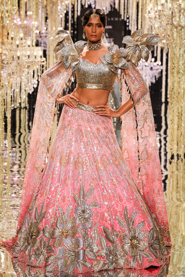 Pink Fuchsia Floral Embroidered Lehenga