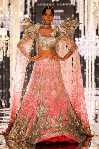 Pink Fuchsia Floral Embroidered Lehenga