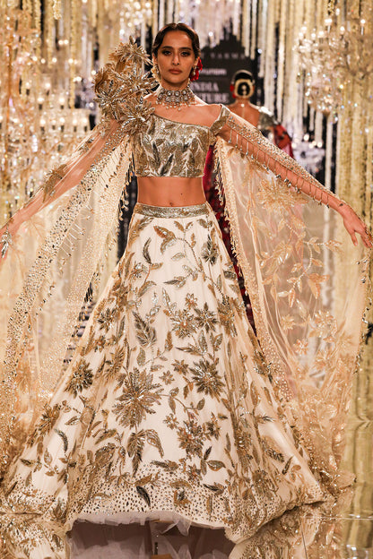 Ivory & Gold Floral Embroidered Lehenga