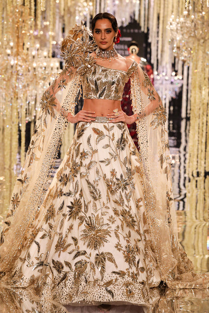 Ivory & Gold Floral Embroidered Lehenga