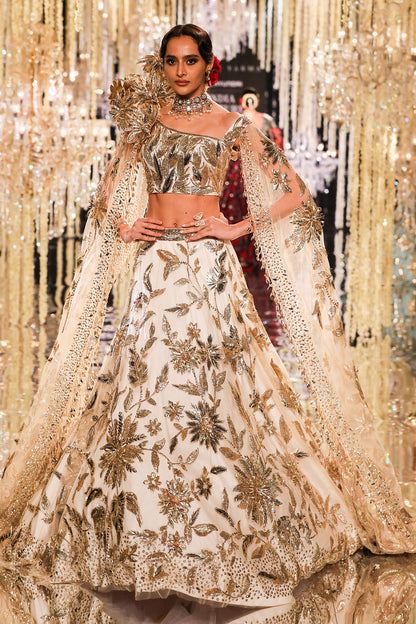 Ivory & Gold Floral Embroidered Lehenga