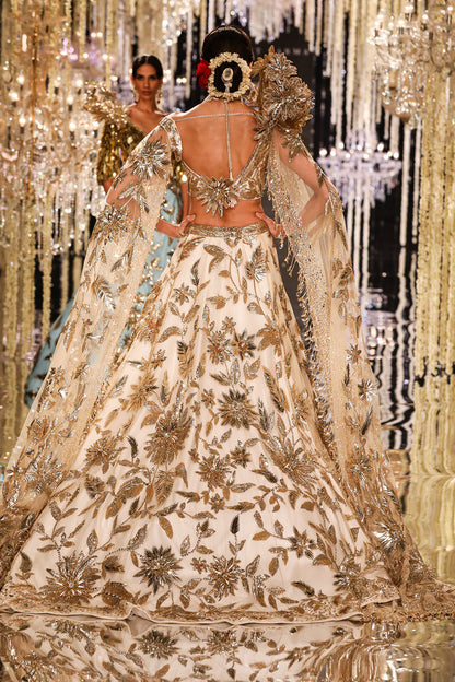 Ivory & Gold Floral Embroidered Lehenga
