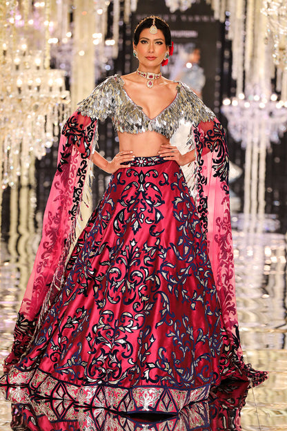 Burgundy Silk Taffeta Lehenga