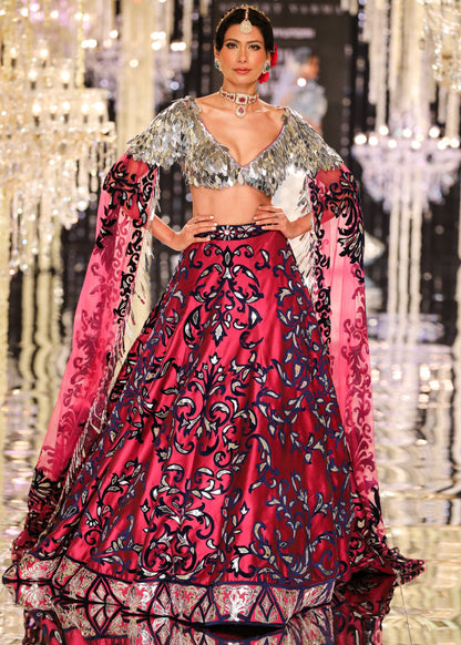 Burgundy Silk Taffeta Lehenga